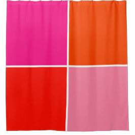 Roze en Oranje vierkanten Douchegordijn
