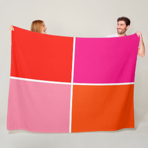 Roze en Oranje vierkanten Fleece Deken