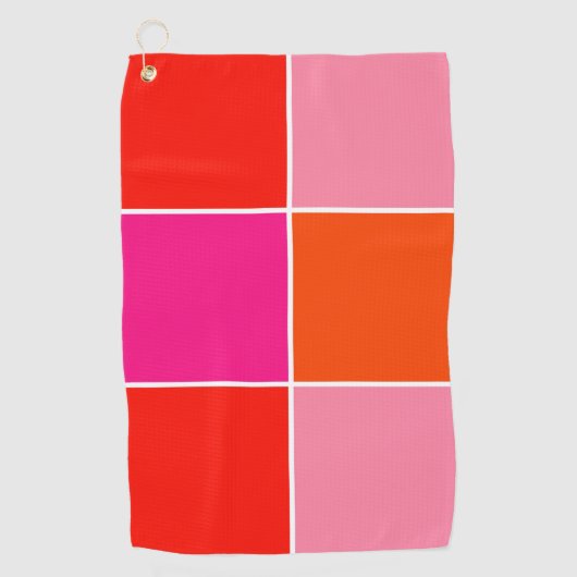Roze en Oranje vierkanten Golfhanddoek (Voorkant)