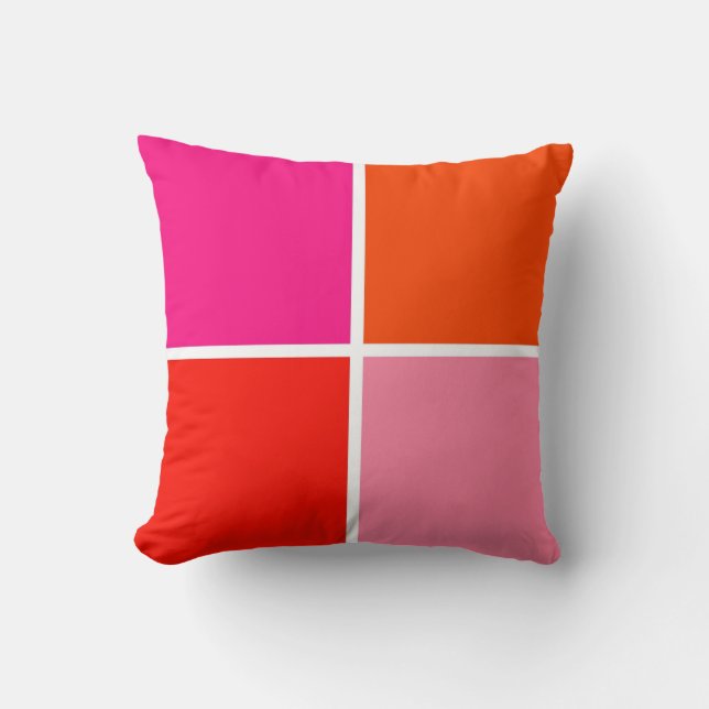 Roze en oranje vierkanten kussen (Voorkant)