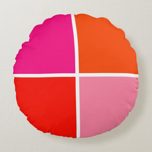 Roze en oranje vierkanten rond kussen (Voorkant)