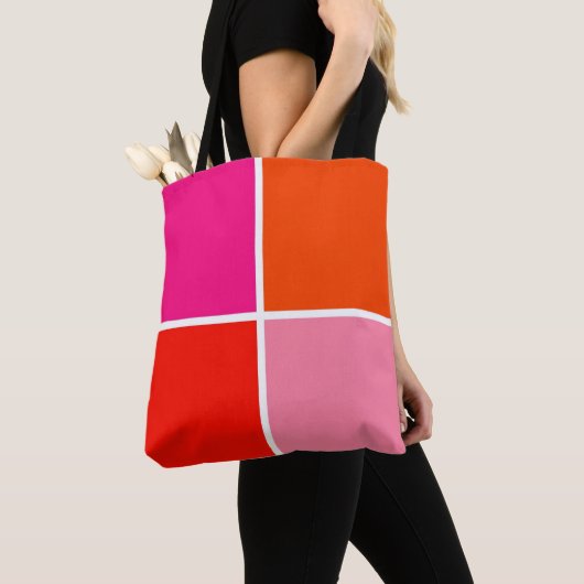 Roze en Oranje Vierkanten Tote Bag (Dichtbij)