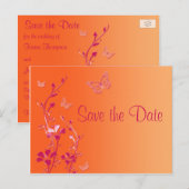 Roze en Oranje Vlinders Save the Date Briefkaart (Voorkant / Achterkant)