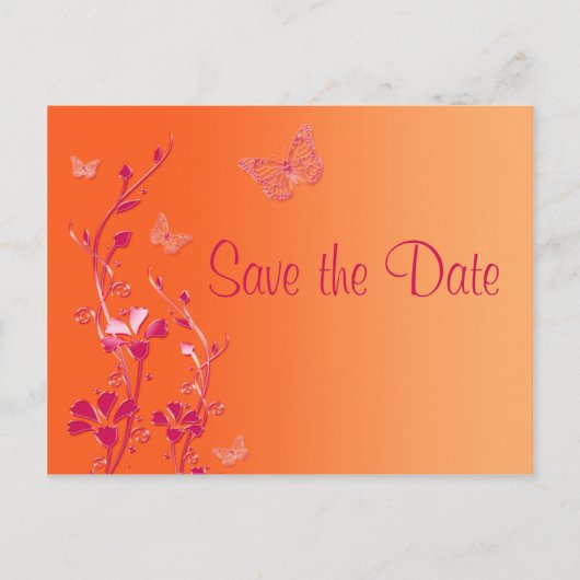 Roze en Oranje Vlinders Save the Date Briefkaart (Voorkant)