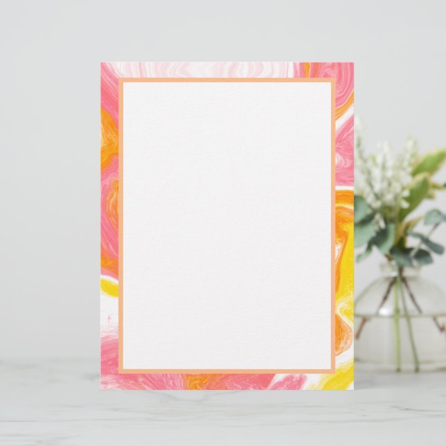 Roze en Oranje vloeibare kunst Letterhead Briefhoofd (Staand voorkant)