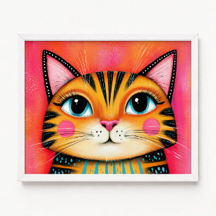Roze en oranje vrouwelijke tabby kat schilderij poster