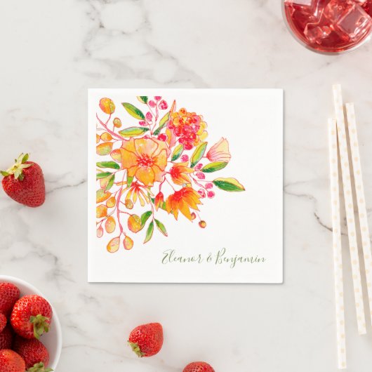 Roze en Oranje Waterverf - Aangepaste bruiloft Servet (Insitu)