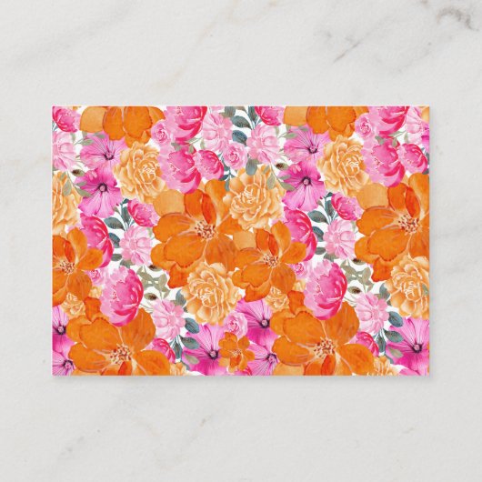 Roze en Oranje Waterverf Bloemen Baby Wipe Raffle Informatiekaartje (Achterkant)