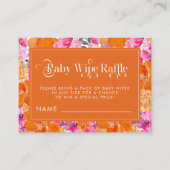 Roze en Oranje Waterverf Bloemen Baby Wipe Raffle Informatiekaartje (Voorkant)