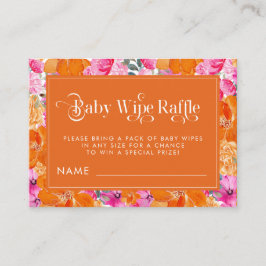 Roze en Oranje Waterverf Bloemen Baby Wipe Raffle Informatiekaartje