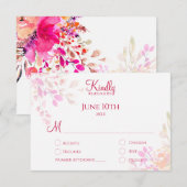Roze en Oranje Waterverf Bloemen Elegante bruiloft RSVP Kaartje (Voorkant / Achterkant)
