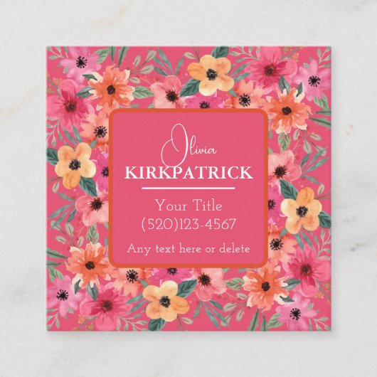 Roze en Oranje Waterverf bloemige Visitekaartjes (Voorkant)