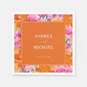 Roze en oranje waterverf bloemrijke zomerhuwelijk servet (Voorkant)