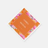 Roze en oranje waterverf bloemrijke zomerhuwelijk servet (Hoek)