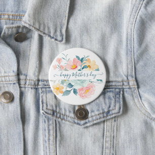 Roze en oranje waterverf bloemstuk gepersonaliseer ronde button 7,6 cm