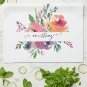 Roze en oranje waterverf floraal gepersonaliseerd theedoek (Gevouwen)