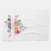 Roze en oranje waterverf floraal gepersonaliseerd theedoek (Horizontaal)