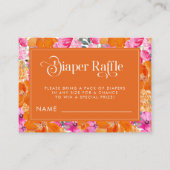 Roze en Oranje Waterverf Floral Diaper Raffle Informatiekaartje (Voorkant)