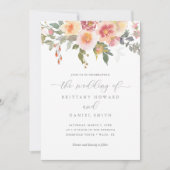 Roze en Oranje Waterverf Floral Greenery Wedding Kaart (Voorkant)