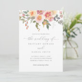 Roze en Oranje Waterverf Floral Greenery Wedding Kaart (Staand voorkant)