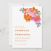 Roze en Oranje Waterverf Floral Vibrant Wedding Kaart (Voorkant)