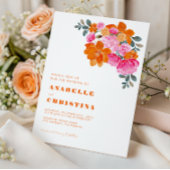Roze en Oranje Waterverf Floral Vibrant Wedding Kaart