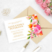 Roze en Oranje Waterverf Floral Vrijgezellenfeest Kaart