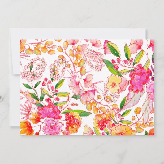 Roze en Oranje Waterverf Flowers Script Weddenscha Kaart (Achterkant)