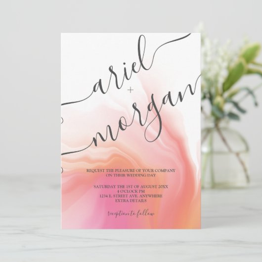 Roze en Oranje Waterverf Het Berichten van de Foto Kaart (Staand voorkant)