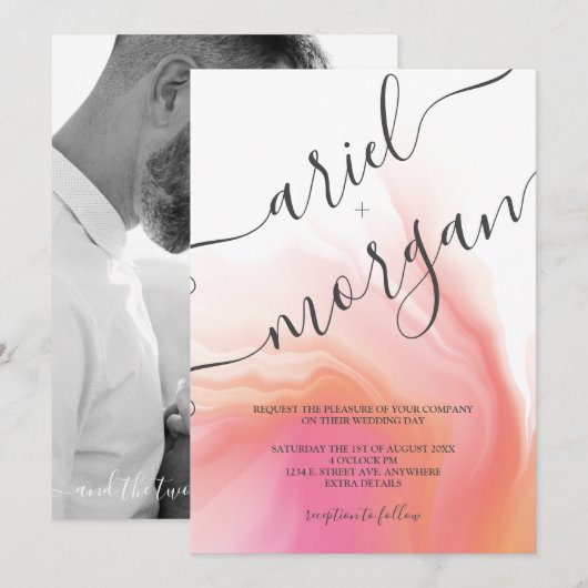 Roze en Oranje Waterverf Het Berichten van de Foto Kaart (Voorkant / Achterkant)