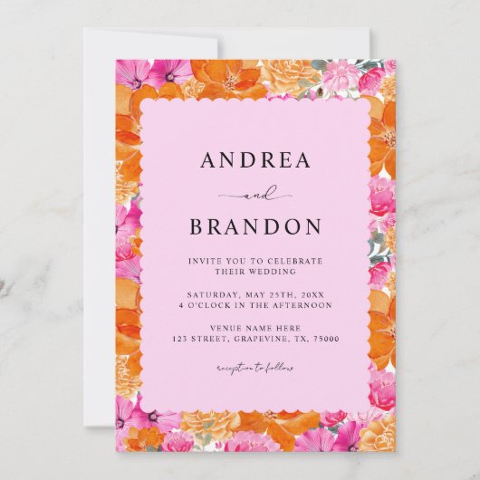 Roze en Oranje Waterverf Lijst Kaart (Voorkant)