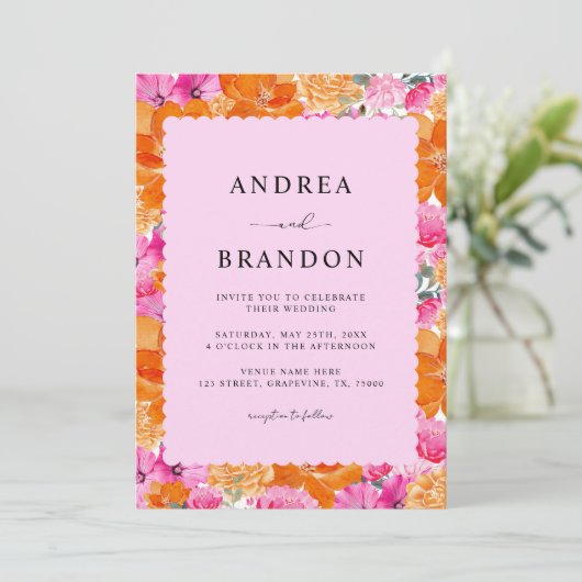 Roze en Oranje Waterverf Lijst Kaart (Staand voorkant)