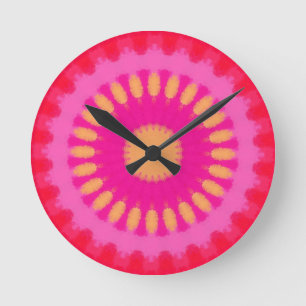 Roze en Oranje Waterverf Mandala Ronde Klok