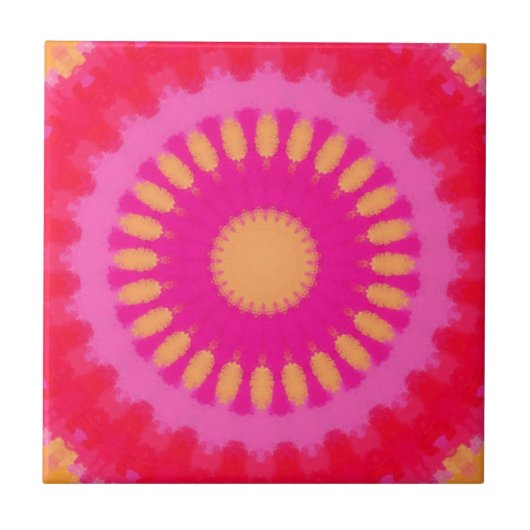 Roze en Oranje Waterverf Mandala Tegeltje (Voorkant)