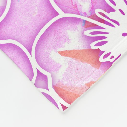Roze en Oranje Waterverf met Witte Bloemen Fleece Deken (Hoek)