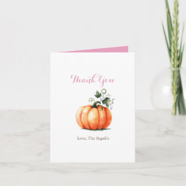 Roze en Oranje Waterverf Pompoen Dank u Kaart