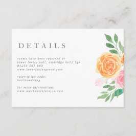 Roze en Oranje Waterverf Rozen bruiloft Informatiekaartje