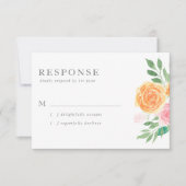 Roze en Oranje Waterverf Rozen bruiloft RSVP Kaartje (Voorkant)