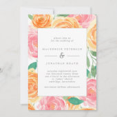 Roze en Oranje Waterverf Rozen Zomerbruiloft Kaart (Voorkant)