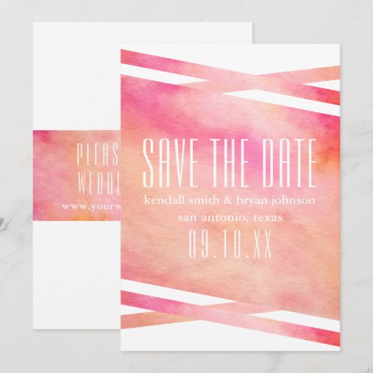 Roze en Oranje Waterverf Save the Date (Voorkant / Achterkant)