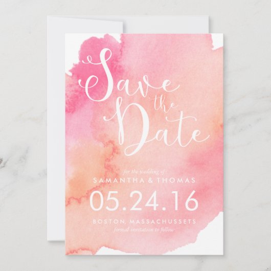 Roze en Oranje Waterverf Sla de datum op Save The Date (Voorkant)