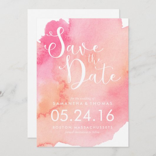 Roze en Oranje Waterverf Sla de datum op Save The Date (Voorkant / Achterkant)