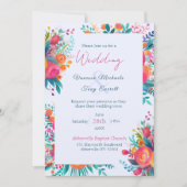 Roze en Oranje Waterverf Tropische Bloemenbruiloft Kaart (Voorkant)
