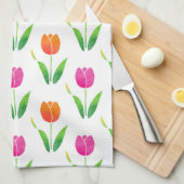 Roze en Oranje Waterverf Tulpen Theedoek (Quarter Fold)