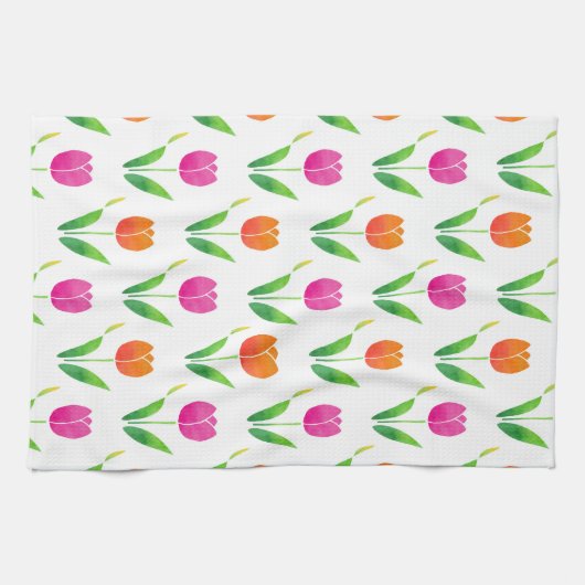 Roze en Oranje Waterverf Tulpen Theedoek (Horizontaal)