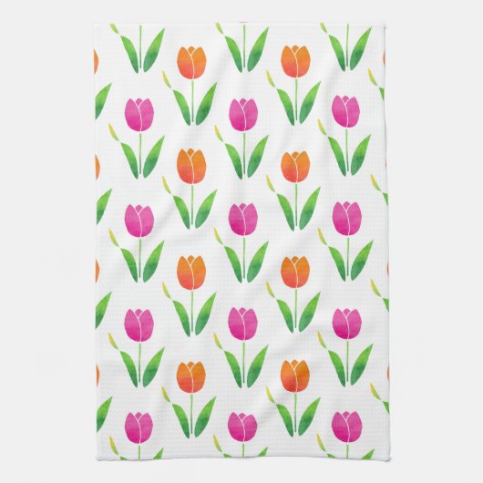 Roze en Oranje Waterverf Tulpen Theedoek (Verticaal)