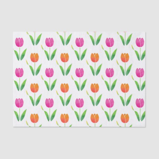 Roze en Oranje Waterverf Tulpen Tissuepapier (Voorkant)
