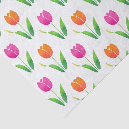 Roze en Oranje Waterverf Tulpen Tissuepapier (Detail)