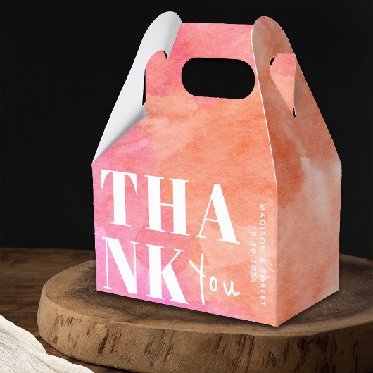 Roze en Oranje Waterverf Vet Dank u bruiloft Bedankdoosjes