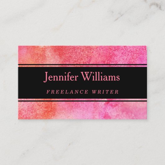 Roze en Oranje Waterverf Visitekaartje (Voorkant)